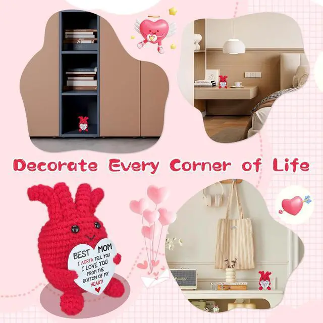 Alt view image 7 of 7 - Handmade Crochet Heart Mom Thanks Gifts Thoughtful Easter Basket Filler for Stepmother Godmother Mama from Son Daughter, Mother' Day Special Idea Desktop Spring Decoration for Home & Office