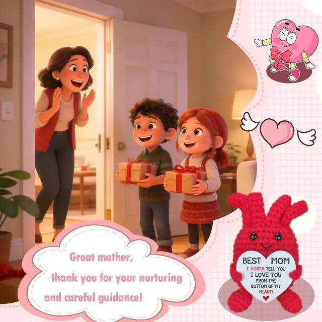 Alt view image 5 of 7 - Handmade Crochet Heart Mom Thanks Gifts Thoughtful Easter Basket Filler for Stepmother Godmother Mama from Son Daughter, Mother' Day Special Idea Desktop Spring Decoration for Home & Office