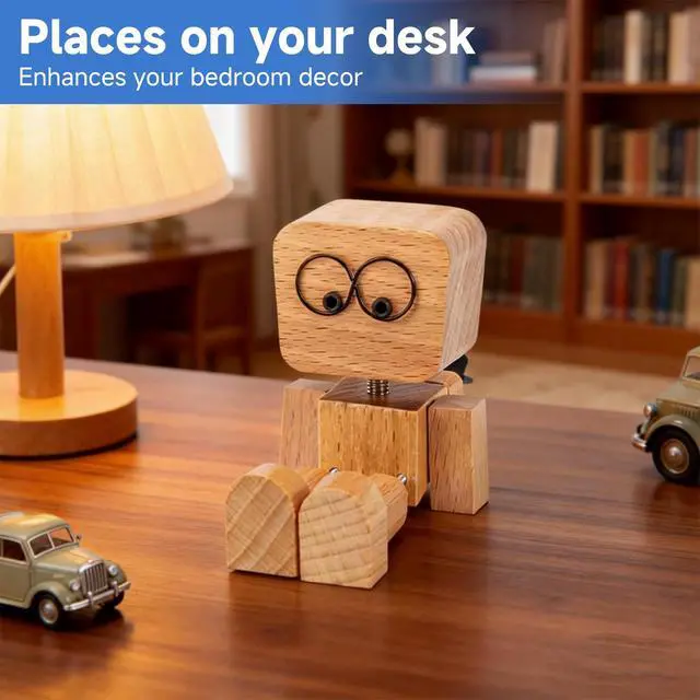 Alt view image 3 of 6 - Shaking Wooden Man Figurine - 12PCS Magnetic Changeable Faces, Handmade Spring Legs Wobbly Doll for Car Dashboard & Office Desk Decor, Funny Kinetic Desktop Ornament Creative Gift