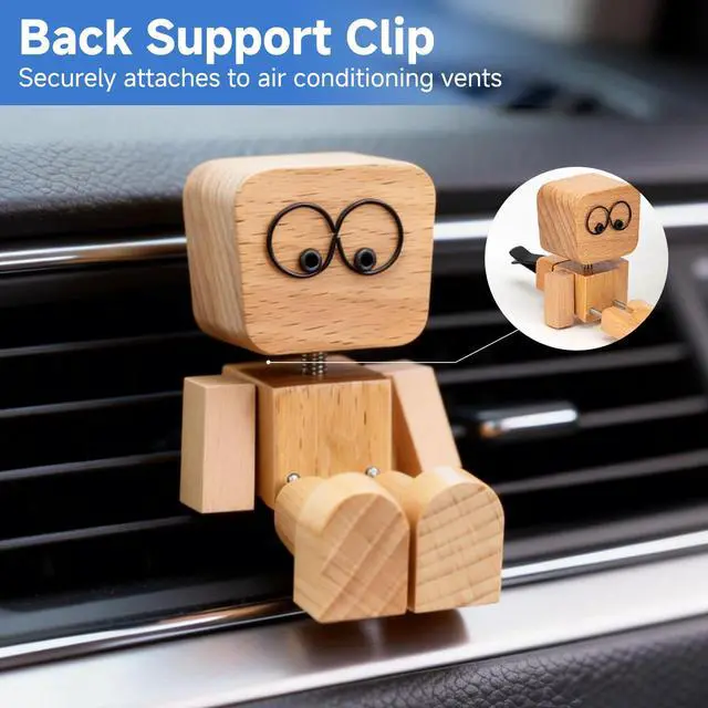 Alt view image 4 of 6 - Shaking Wooden Man Figurine - 12PCS Magnetic Changeable Faces, Handmade Spring Legs Wobbly Doll for Car Dashboard & Office Desk Decor, Funny Kinetic Desktop Ornament Creative Gift