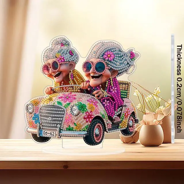 Alt view image 2 of 7 - DIY 5D Tabletop Diamond Art Painting KitDouble Sided Desktop Ornament Special Shaped Rhinestone Desk Placement OrnamentHome Stand Up Gem Painting Craft Kit (Driving Grandma)