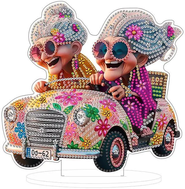 Main image of DIY 5D Tabletop Diamond Art Painting KitDouble Sided Desktop Ornament Special Shaped Rhinestone Desk Placement OrnamentHome Stand Up Gem Painting Craft Kit (Driving Grandma)