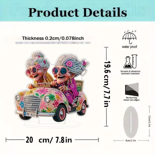 Alt view image 4 of 7 - DIY 5D Tabletop Diamond Art Painting KitDouble Sided Desktop Ornament Special Shaped Rhinestone Desk Placement OrnamentHome Stand Up Gem Painting Craft Kit (Driving Grandma)