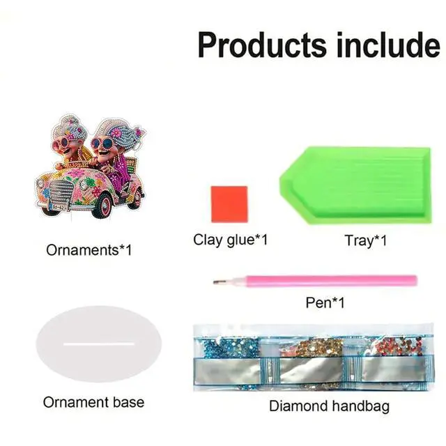 Alt view image 5 of 7 - DIY 5D Tabletop Diamond Art Painting KitDouble Sided Desktop Ornament Special Shaped Rhinestone Desk Placement OrnamentHome Stand Up Gem Painting Craft Kit (Driving Grandma)