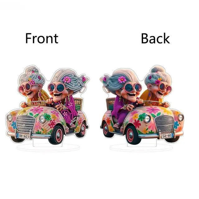 Alt view image 6 of 7 - DIY 5D Tabletop Diamond Art Painting KitDouble Sided Desktop Ornament Special Shaped Rhinestone Desk Placement OrnamentHome Stand Up Gem Painting Craft Kit (Driving Grandma)