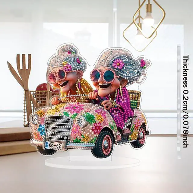 Alt view image 7 of 7 - DIY 5D Tabletop Diamond Art Painting KitDouble Sided Desktop Ornament Special Shaped Rhinestone Desk Placement OrnamentHome Stand Up Gem Painting Craft Kit (Driving Grandma)