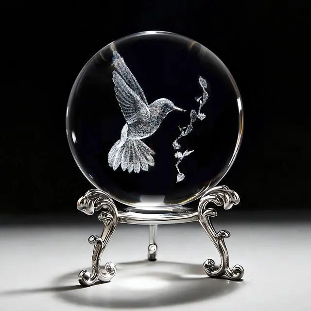 Main image of 3D Laser Engraved Bird Crystal Ball with Stand Paperweight Gift for Women Mom 60mm Crystal Bird Figurine Glass Animal Decorative Ball for Home Room Office Decoration