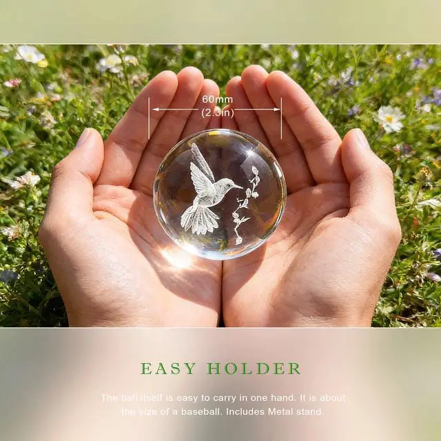 Alt view image 2 of 7 - 3D Laser Engraved Bird Crystal Ball with Stand Paperweight Gift for Women Mom 60mm Crystal Bird Figurine Glass Animal Decorative Ball for Home Room Office Decoration