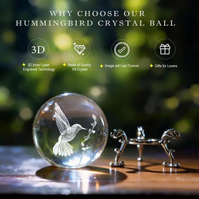 Alt view image 3 of 7 - 3D Laser Engraved Bird Crystal Ball with Stand Paperweight Gift for Women Mom 60mm Crystal Bird Figurine Glass Animal Decorative Ball for Home Room Office Decoration