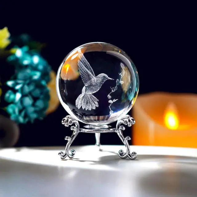 Alt view image 4 of 7 - 3D Laser Engraved Bird Crystal Ball with Stand Paperweight Gift for Women Mom 60mm Crystal Bird Figurine Glass Animal Decorative Ball for Home Room Office Decoration