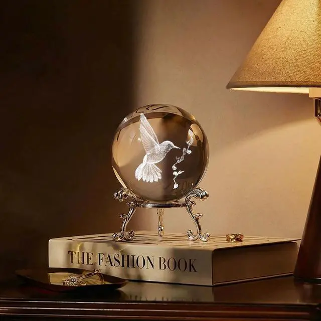 Alt view image 5 of 7 - 3D Laser Engraved Bird Crystal Ball with Stand Paperweight Gift for Women Mom 60mm Crystal Bird Figurine Glass Animal Decorative Ball for Home Room Office Decoration