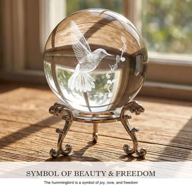 Alt view image 6 of 7 - 3D Laser Engraved Bird Crystal Ball with Stand Paperweight Gift for Women Mom 60mm Crystal Bird Figurine Glass Animal Decorative Ball for Home Room Office Decoration