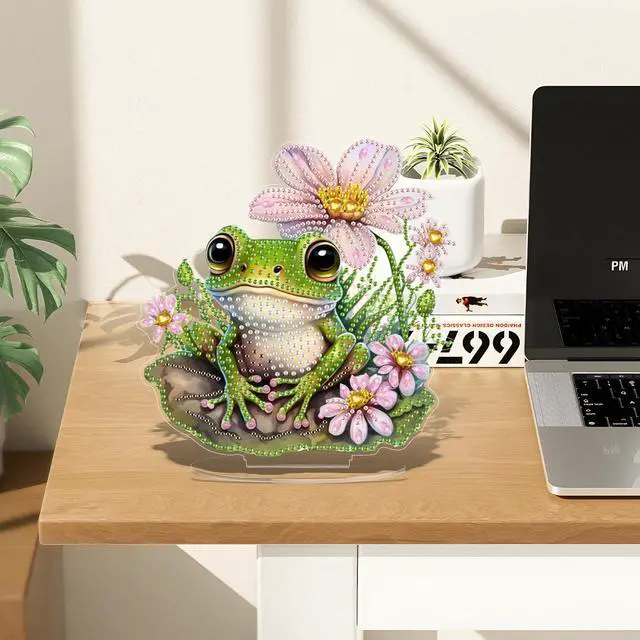 Alt view image 3 of 7 - Frog Diamond Art Desktop Ornaments Kits for Adults Beginners, 5D Special Shape Diamond Art Painting Animals Tabletop Ornaments, Crystal Gem Art Painting for Home Table Decor Crafts Gift
