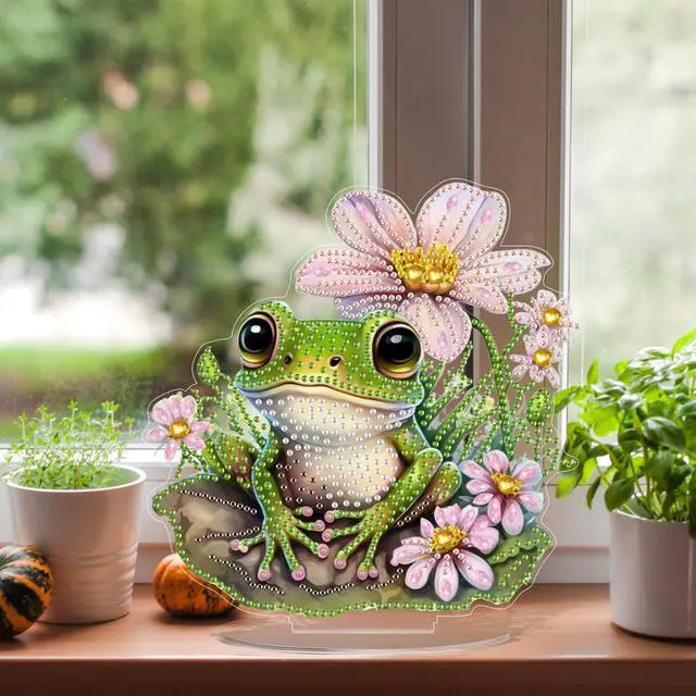 Alt view image 4 of 7 - Frog Diamond Art Desktop Ornaments Kits for Adults Beginners, 5D Special Shape Diamond Art Painting Animals Tabletop Ornaments, Crystal Gem Art Painting for Home Table Decor Crafts Gift