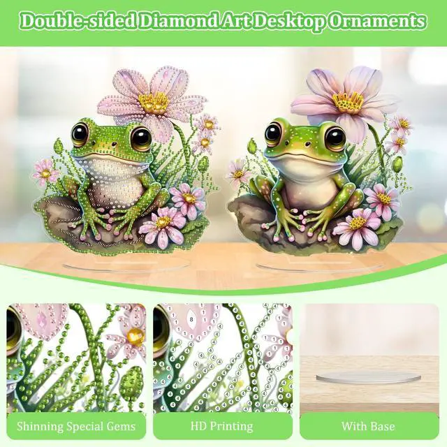 Alt view image 2 of 7 - Frog Diamond Art Desktop Ornaments Kits for Adults Beginners, 5D Special Shape Diamond Art Painting Animals Tabletop Ornaments, Crystal Gem Art Painting for Home Table Decor Crafts Gift