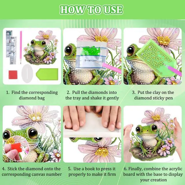 Alt view image 7 of 7 - Frog Diamond Art Desktop Ornaments Kits for Adults Beginners, 5D Special Shape Diamond Art Painting Animals Tabletop Ornaments, Crystal Gem Art Painting for Home Table Decor Crafts Gift