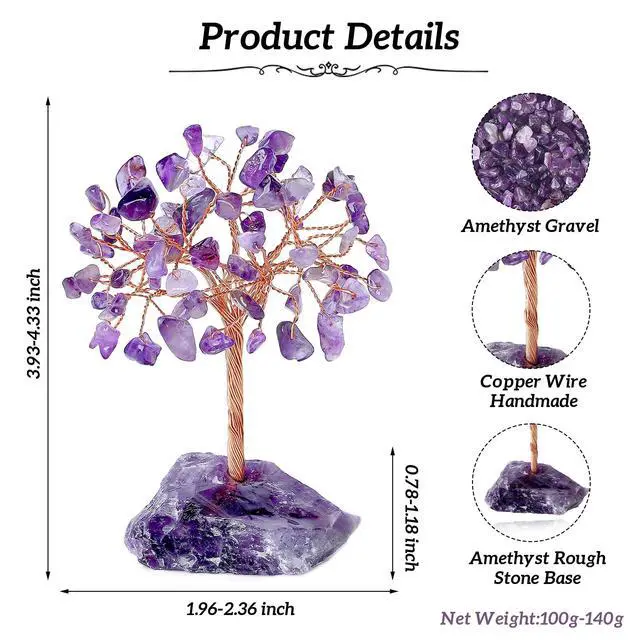 Alt view image 2 of 6 - Natural Amethyst Crystal Tree Purple Gifts for Women Mom Office Desk Decor Cubicle Decorations Meditation Accessories 3.93"-4.52" Money Fengshui Trees of Life