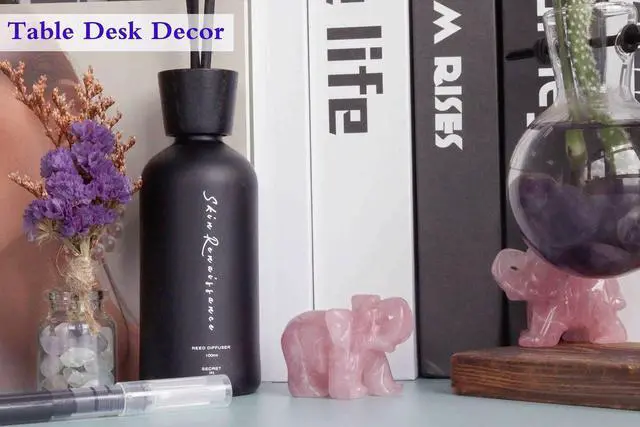 Alt view image 3 of 6 - 2" Rose Quartz Elephant Decor Healing Crystal Pink Cute Natural Hand-Carved Polished Figurines Statue Gemstone Energy Hippie Home Room Office Desk Decoration Valentine's Day Gifts for Women