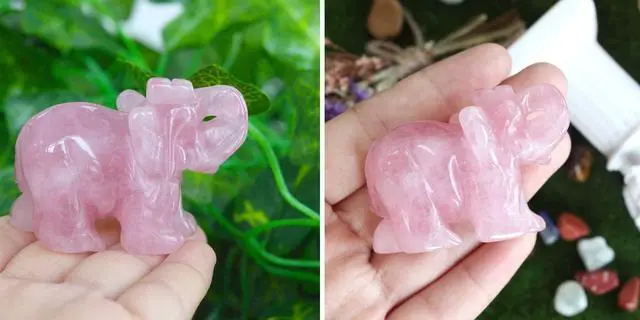 Alt view image 2 of 6 - 2" Rose Quartz Elephant Decor Healing Crystal Pink Cute Natural Hand-Carved Polished Figurines Statue Gemstone Energy Hippie Home Room Office Desk Decoration Valentine's Day Gifts for Women