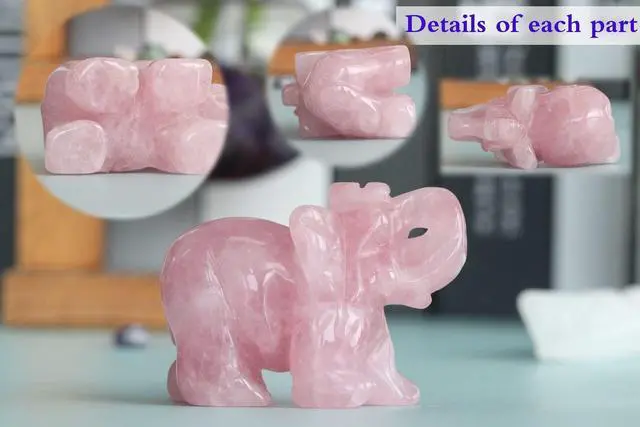 Alt view image 5 of 6 - 2" Rose Quartz Elephant Decor Healing Crystal Pink Cute Natural Hand-Carved Polished Figurines Statue Gemstone Energy Hippie Home Room Office Desk Decoration Valentine's Day Gifts for Women