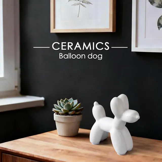 Alt view image 3 of 7 - Cute Ceramics White Balloon Dog Statue Crafts Living Room Desktop Decorations,Handmade Modern Small Ceramic Animal Statue Ornament Home Decor Accents (White, Small)