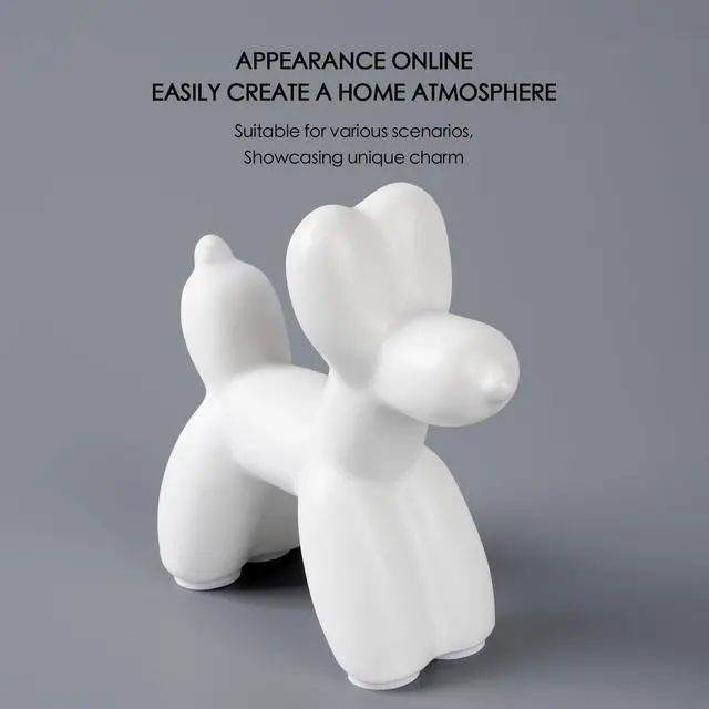 Alt view image 4 of 7 - Cute Ceramics White Balloon Dog Statue Crafts Living Room Desktop Decorations,Handmade Modern Small Ceramic Animal Statue Ornament Home Decor Accents (White, Small)