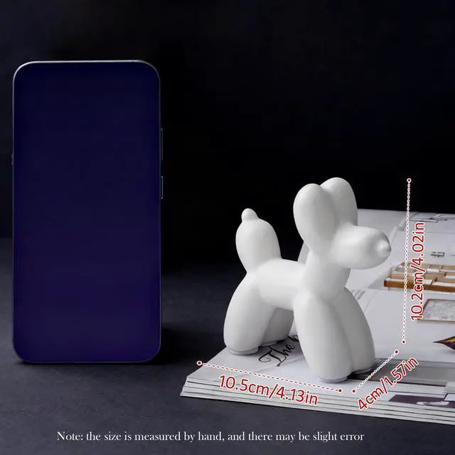 Alt view image 2 of 7 - Cute Ceramics White Balloon Dog Statue Crafts Living Room Desktop Decorations,Handmade Modern Small Ceramic Animal Statue Ornament Home Decor Accents (White, Small)
