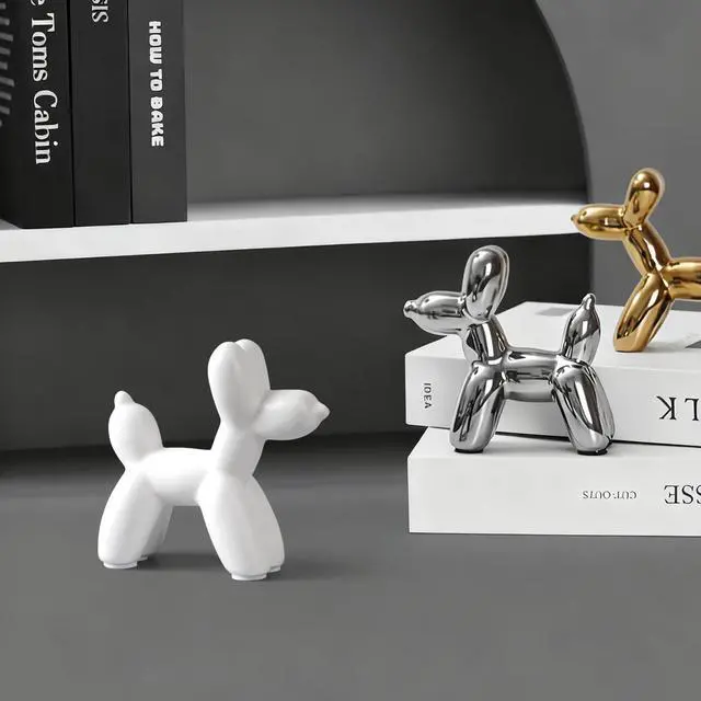 Alt view image 5 of 7 - Cute Ceramics White Balloon Dog Statue Crafts Living Room Desktop Decorations,Handmade Modern Small Ceramic Animal Statue Ornament Home Decor Accents (White, Small)