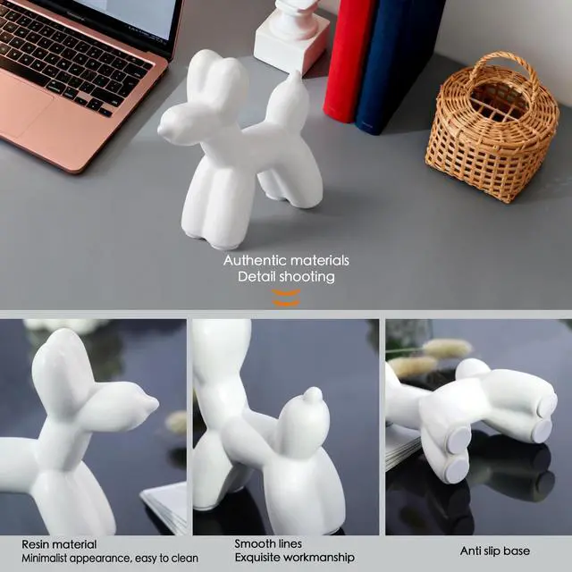 Alt view image 6 of 7 - Cute Ceramics White Balloon Dog Statue Crafts Living Room Desktop Decorations,Handmade Modern Small Ceramic Animal Statue Ornament Home Decor Accents (White, Small)