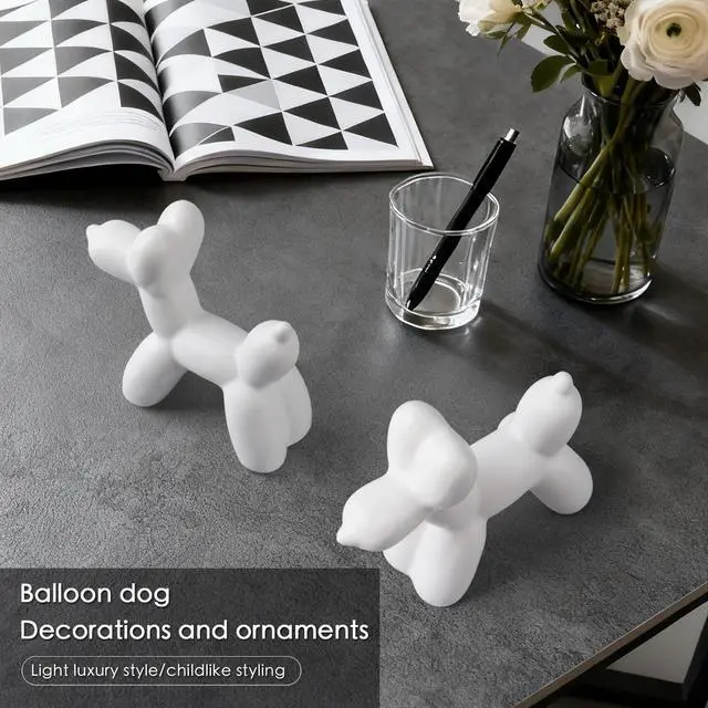Alt view image 7 of 7 - Cute Ceramics White Balloon Dog Statue Crafts Living Room Desktop Decorations,Handmade Modern Small Ceramic Animal Statue Ornament Home Decor Accents (White, Small)