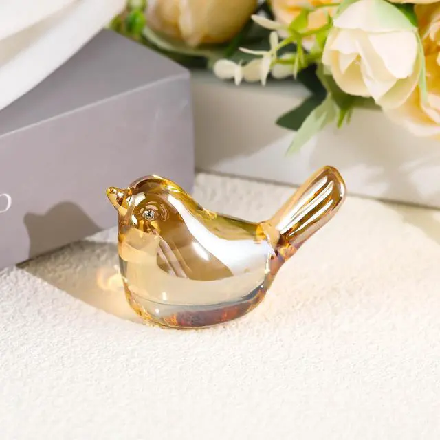 Alt view image 5 of 6 - Crystal Gold Birds Figurines Home Decor, Glass Art Birds Collectible Figurines Paperweights Crystal Decor Gifts for Women Mom Friends (Gold)