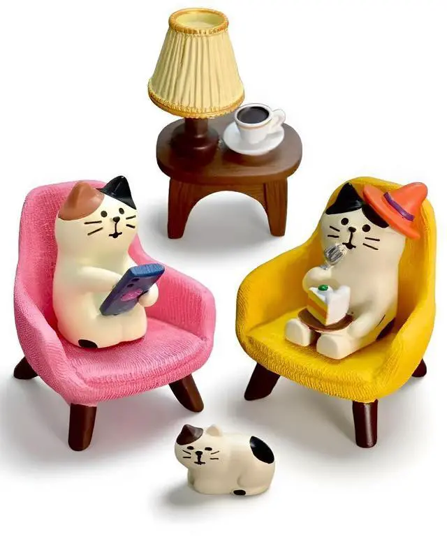 Main image of Miniature Cat Figurines Set 6-Piece Resin Desk Decor with Sofa & Lamp,Cat Statues for Office Shelf Home, Gift for Cat Lovers (CAT)