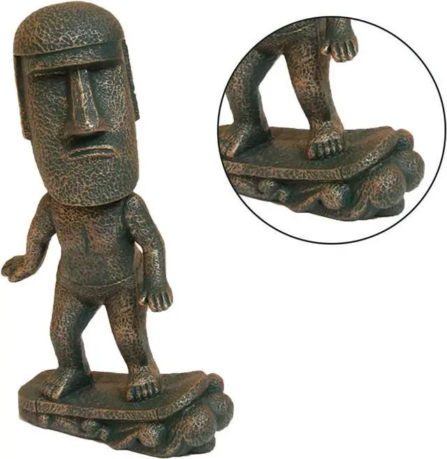 Alt view image 3 of 7 - Moai Statue Decor 6-Inch Easter Island Ornament, Resin Stone Sculpture for Home Shelf Accents, Antique Desktop Decoration Accessories for Office Shelf (Surfing)
