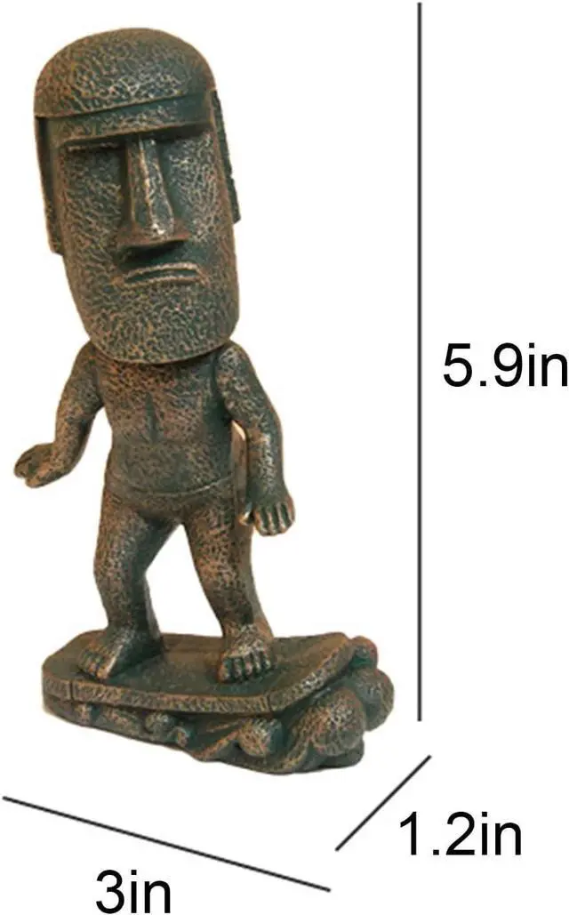 Alt view image 2 of 7 - Moai Statue Decor 6-Inch Easter Island Ornament, Resin Stone Sculpture for Home Shelf Accents, Antique Desktop Decoration Accessories for Office Shelf (Surfing)
