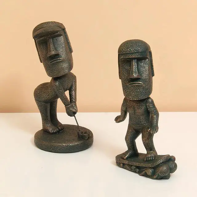 Alt view image 4 of 7 - Moai Statue Decor 6-Inch Easter Island Ornament, Resin Stone Sculpture for Home Shelf Accents, Antique Desktop Decoration Accessories for Office Shelf (Surfing)