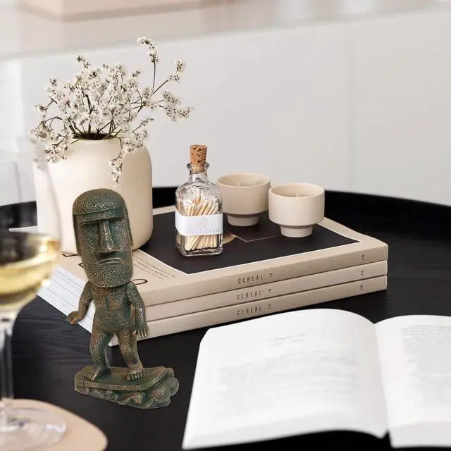 Alt view image 6 of 7 - Moai Statue Decor 6-Inch Easter Island Ornament, Resin Stone Sculpture for Home Shelf Accents, Antique Desktop Decoration Accessories for Office Shelf (Surfing)