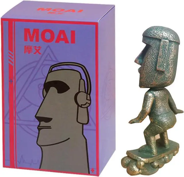 Alt view image 7 of 7 - Moai Statue Decor 6-Inch Easter Island Ornament, Resin Stone Sculpture for Home Shelf Accents, Antique Desktop Decoration Accessories for Office Shelf (Surfing)