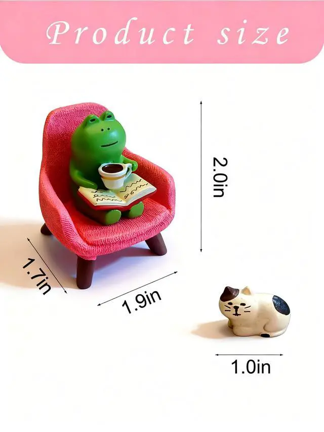 Alt view image 5 of 6 - Miniature Frog Figurines Set, Cute Resin Desk Decor with Pink Chair and Sleepy Cat, Small Shelf Decoration for Office Home Workspace, Gifts for Women Teachers Coworkers Frog Lovers