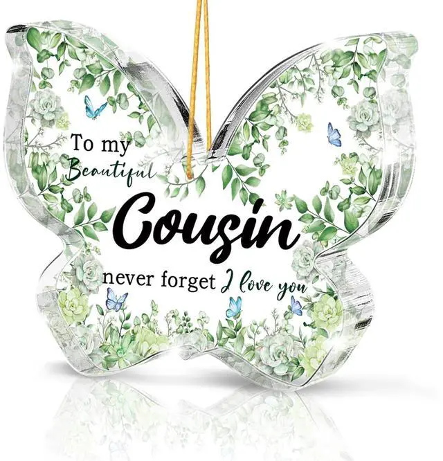 Main image of Long Distance Friendship Gifts for Cousins, Green Butterfly Acrylic Hanging Ornaments, Christmas and Thanksgiving Commemorative Decorations for Cousins, Graduation and Birthday Gifts, 3.1 x 2.1 inches