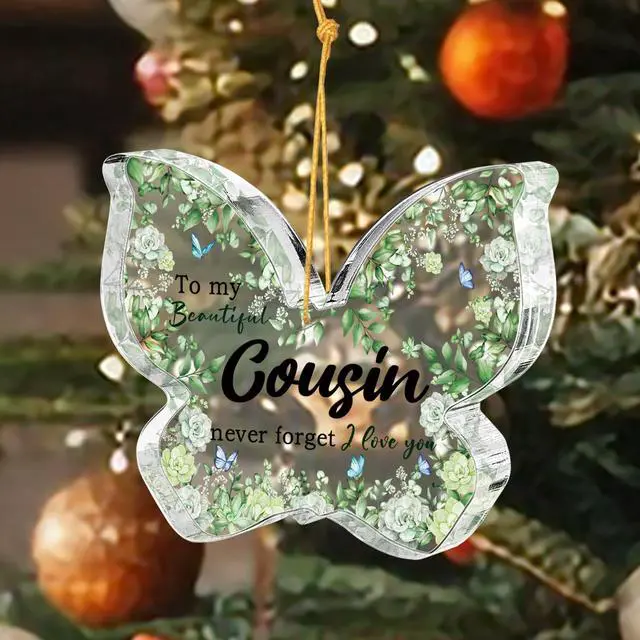 Alt view image 3 of 6 - Long Distance Friendship Gifts for Cousins, Green Butterfly Acrylic Hanging Ornaments, Christmas and Thanksgiving Commemorative Decorations for Cousins, Graduation and Birthday Gifts, 3.1 x 2.1 inches