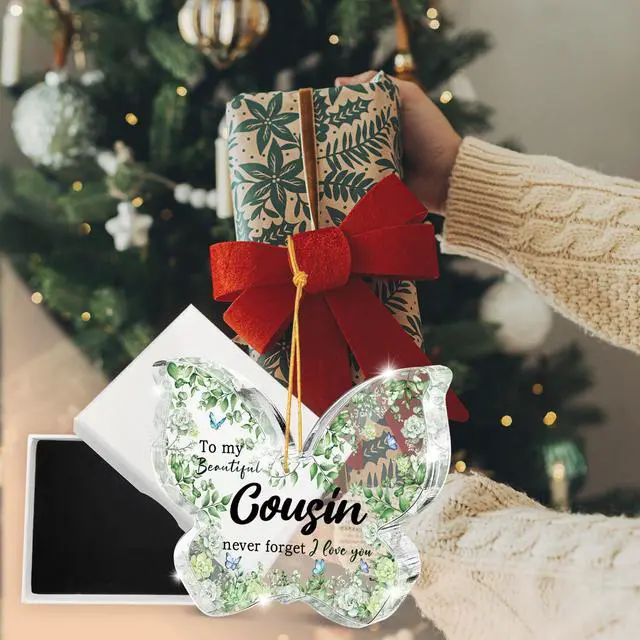 Alt view image 6 of 6 - Long Distance Friendship Gifts for Cousins, Green Butterfly Acrylic Hanging Ornaments, Christmas and Thanksgiving Commemorative Decorations for Cousins, Graduation and Birthday Gifts, 3.1 x 2.1 inches