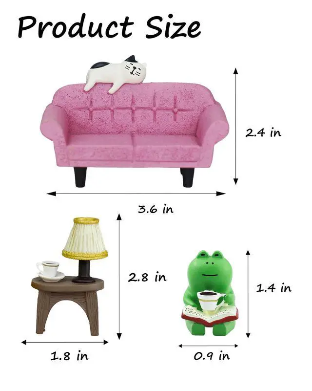 Alt view image 2 of 6 - Cute Mini Frog Figurine with Small Sofa and Lamp Table Resin Figure for Office Home Decor for Frog Lovers (Pink Sofa)