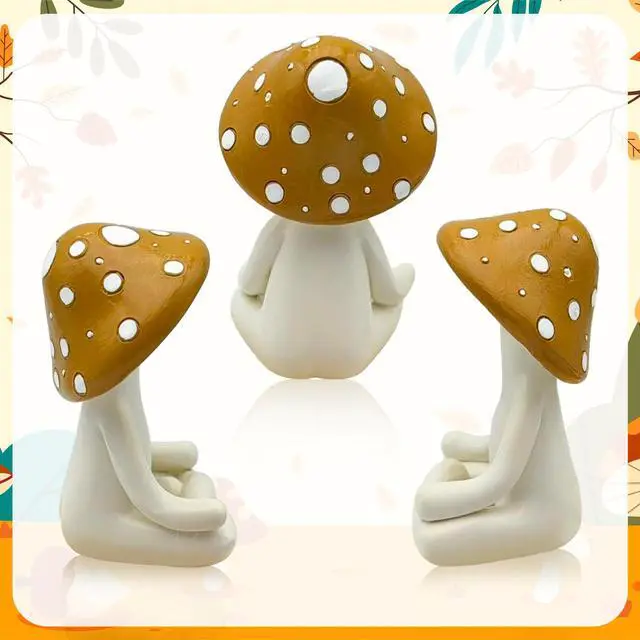 Alt view image 3 of 6 - Meditation Mushroom Resin Statue - Cute Meditation Mushroom Statue for Desk Living Room Resin Figurine for Home Patio Office Decoration Cute Plant Statues for Tabletop Garden Backyard Decor