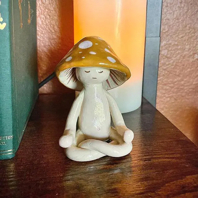 Alt view image 5 of 6 - Meditation Mushroom Resin Statue - Cute Meditation Mushroom Statue for Desk Living Room Resin Figurine for Home Patio Office Decoration Cute Plant Statues for Tabletop Garden Backyard Decor