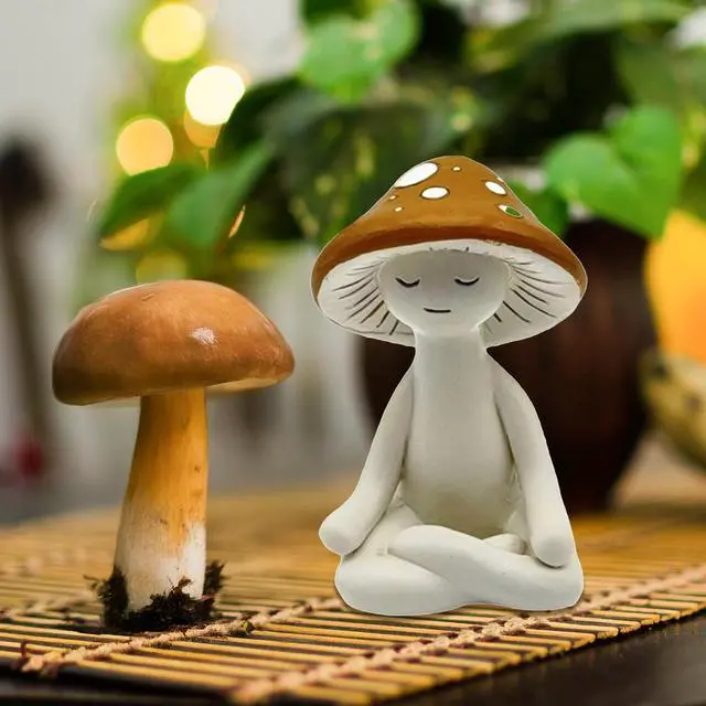 Alt view image 4 of 6 - Meditation Mushroom Resin Statue - Cute Meditation Mushroom Statue for Desk Living Room Resin Figurine for Home Patio Office Decoration Cute Plant Statues for Tabletop Garden Backyard Decor