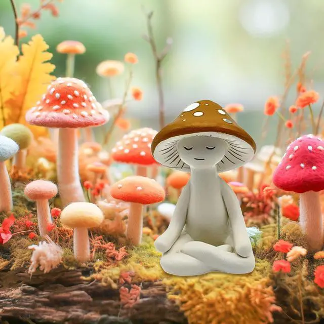 Alt view image 6 of 6 - Meditation Mushroom Resin Statue - Cute Meditation Mushroom Statue for Desk Living Room Resin Figurine for Home Patio Office Decoration Cute Plant Statues for Tabletop Garden Backyard Decor