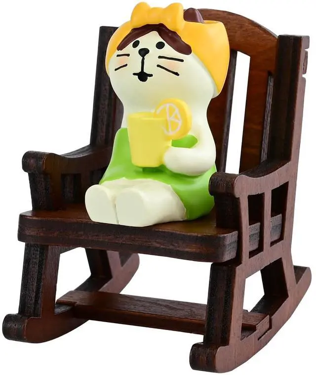 Main image of Cute Mini Cat Figurine with Rocking Chair - Resin Collectible Desk Decor, 1.5" Tiny Cat Statue for Home & Office - Gift for Cat Lovers