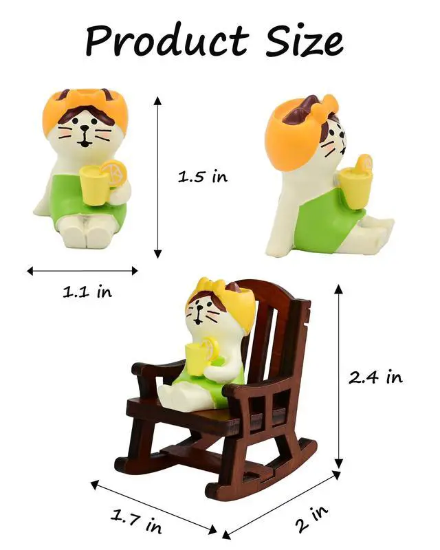 Alt view image 2 of 6 - Cute Mini Cat Figurine with Rocking Chair - Resin Collectible Desk Decor, 1.5" Tiny Cat Statue for Home & Office - Gift for Cat Lovers