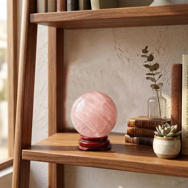 Alt view image 2 of 7 - 1.6-2 inch Natural Pink Crystal Ball with Stand, Hand Polished Rose Quartz Gemstone Sphere, Reiki Healing Energy Stone, Feng Shui Home Desktop Ornament, Spiritual Meditation Decorative Gift