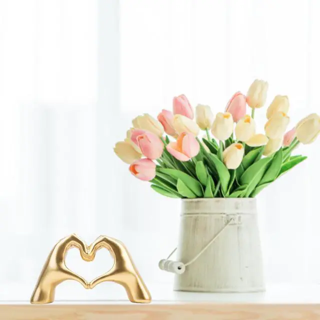 Alt view image 2 of 7 - Small Heart Hands Sculpture Decor for Living Room Bedroom Bookshelf Coffe Table and Office Display, Love Finger Statue Modern Aesthetic Home Decor, Unique Gift for Wedding Christmas Birthday (Gold)